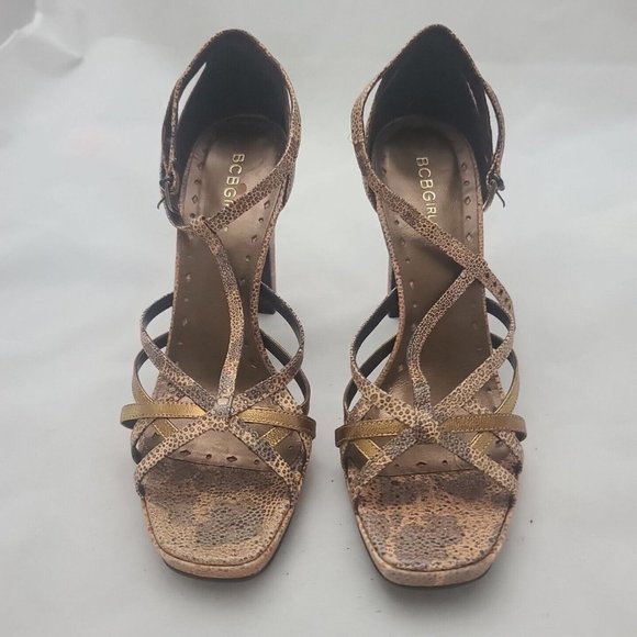 BCBGirls Animal Print Leather T-strap Sparkly Platform Heels 8.5B - Picture 3 of 13